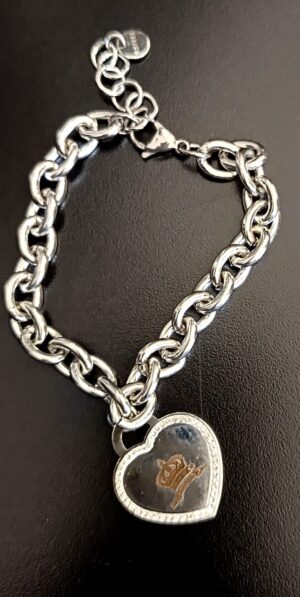 Bracciale acciaio con cuore e brillantini